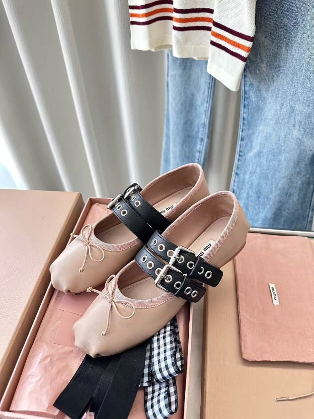 Miu Miu nude pink double buckle ballet flats - Picture 4 of 7